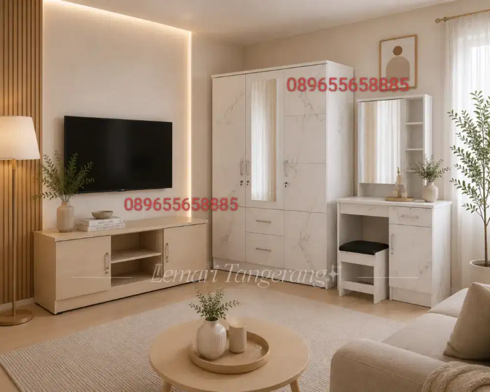Paket Hemat Lemari pintu 3 + Meja rias + Meja Tv