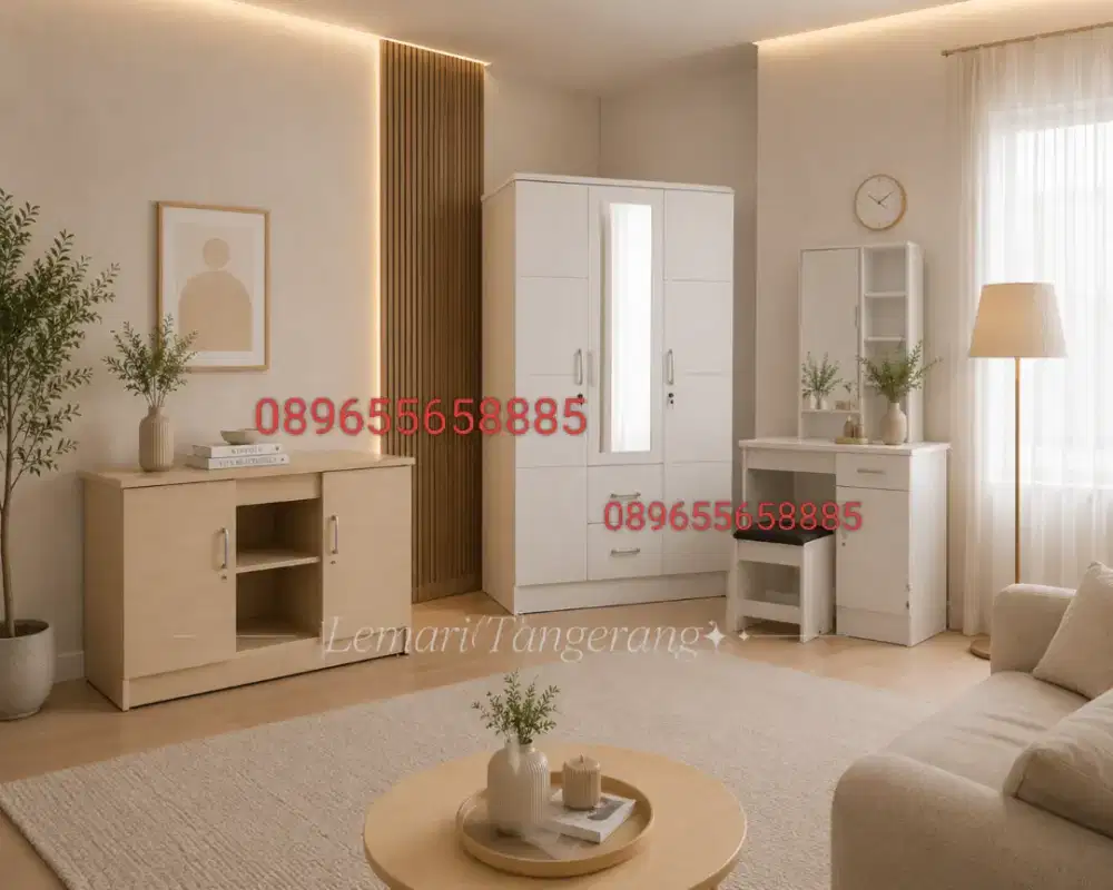 Paket Lemari Baju pintu 3 + Meja Rias + Meja Tv