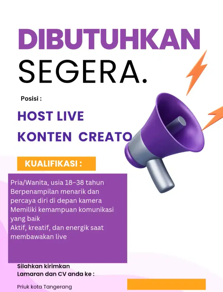 LOWONGAN KERJA: HOST LIVE & TALENT CREATOR