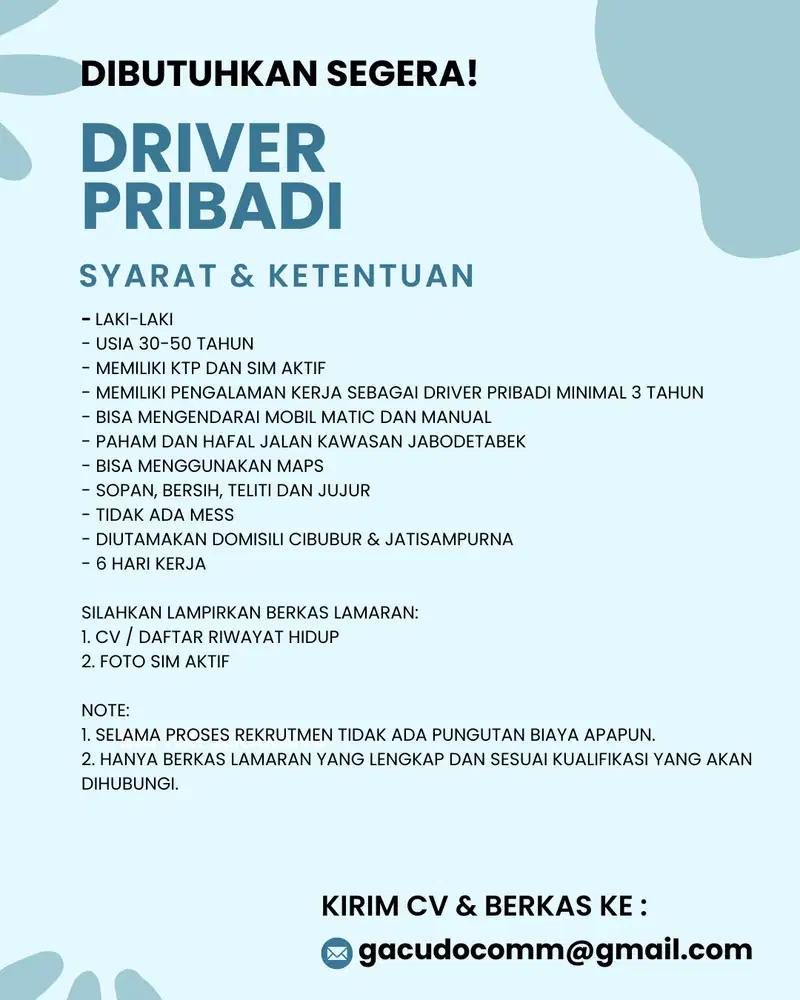 LOWONGAN PEKERJAAN DRIVER