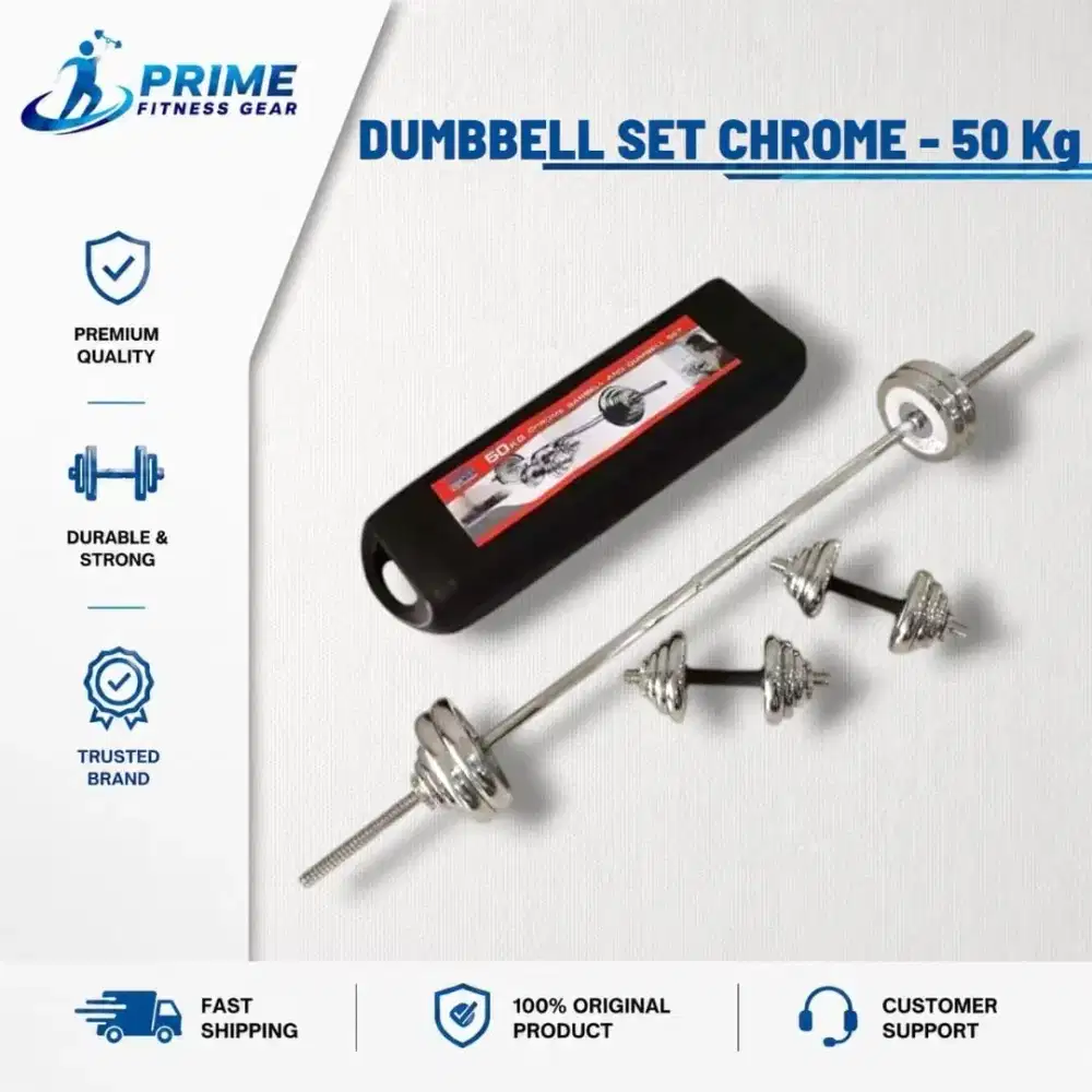 Alat Latihan Angkat Beban Chrome Dumbbell Set 50 Kg Barbel Set Dumbel