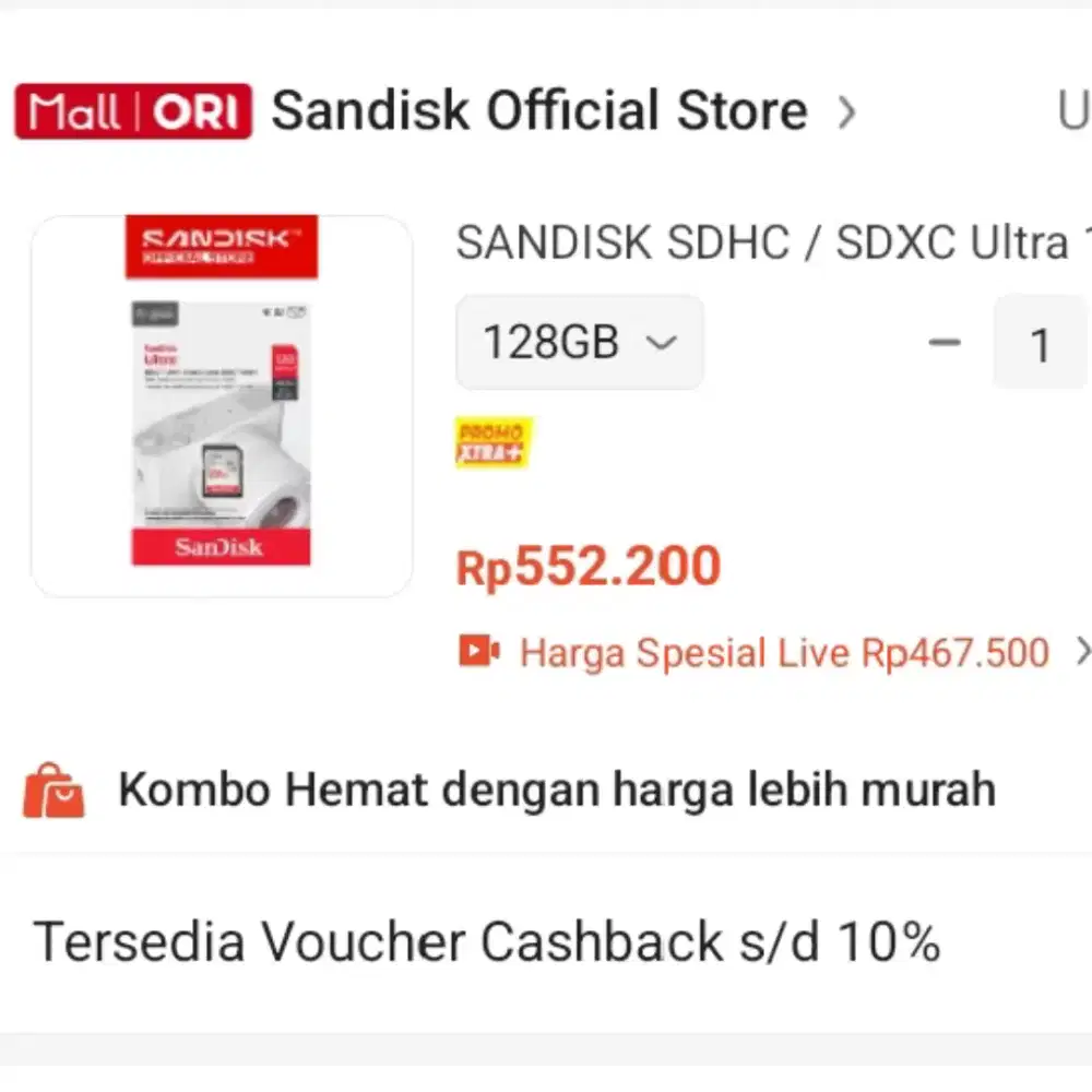 COD BANDUNG ONLY HARGA PAS SD Card Sandisk 128GB ORI