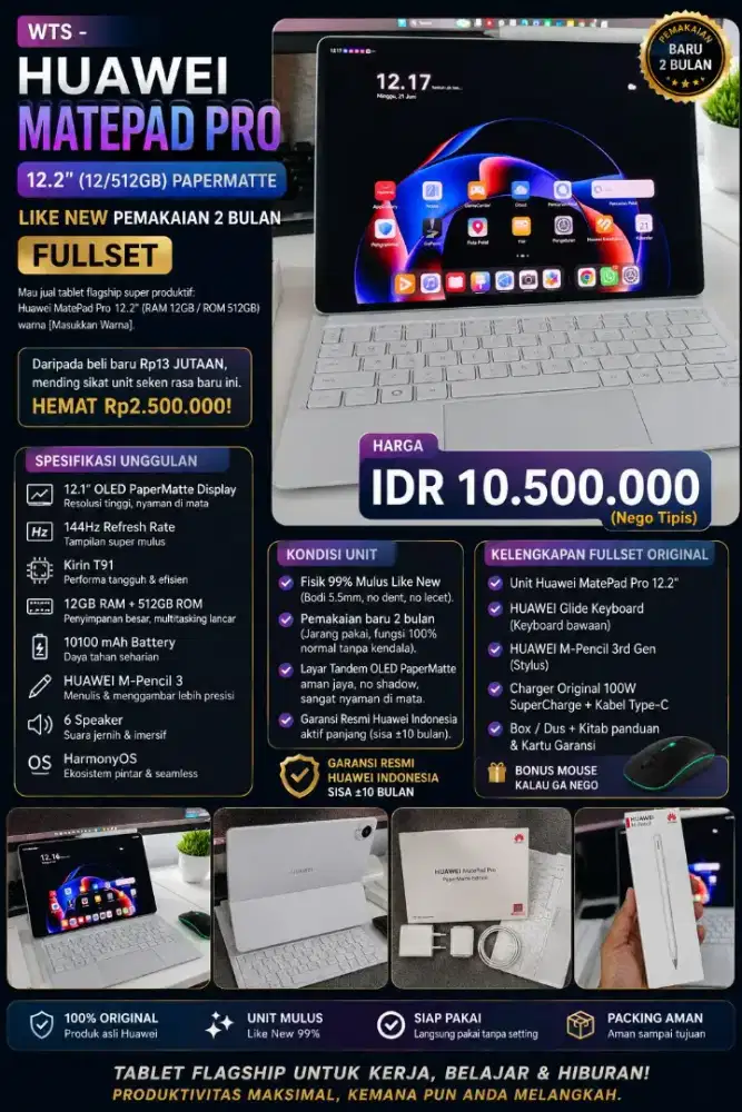 HUAWEI MATEPAD 12.2 INCH BARU 2 BULAN