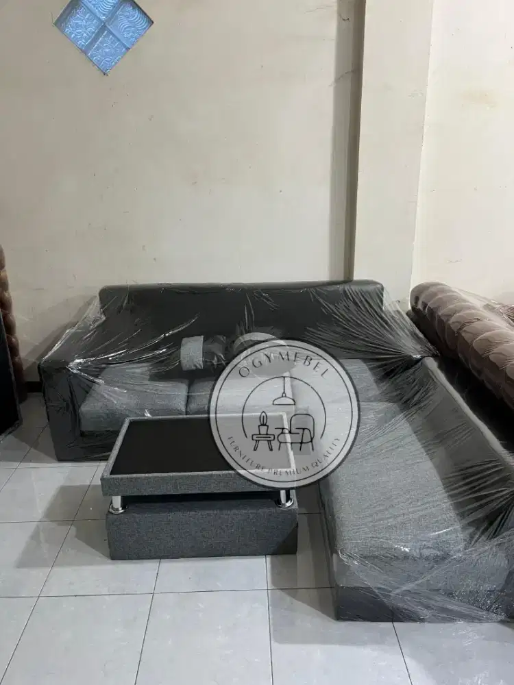 READY SOFA L KOMBINASI KULIT DAN LINEN