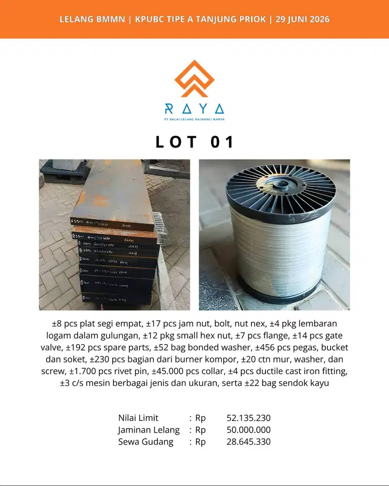 PLAT, JAM NUT, NUT HEX, BOLT, SMALL HEX NUT, FLANGE, GATE VALVE, DLL