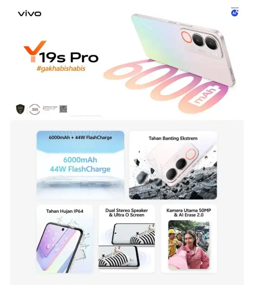 Vivo Y19s Pro 4/64 GB Baterai 6.000 mAh + Flash Charge 44W