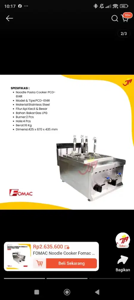 Dijual noodle cooker merk formac