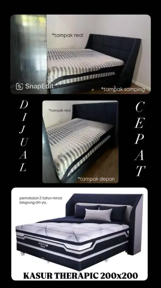 Dijual set kasur therapic agility  dan lemari custom bekas jual murah