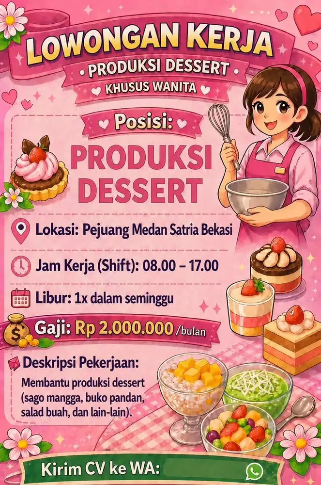 Lowongan kerja produksi dessert khusus wanita