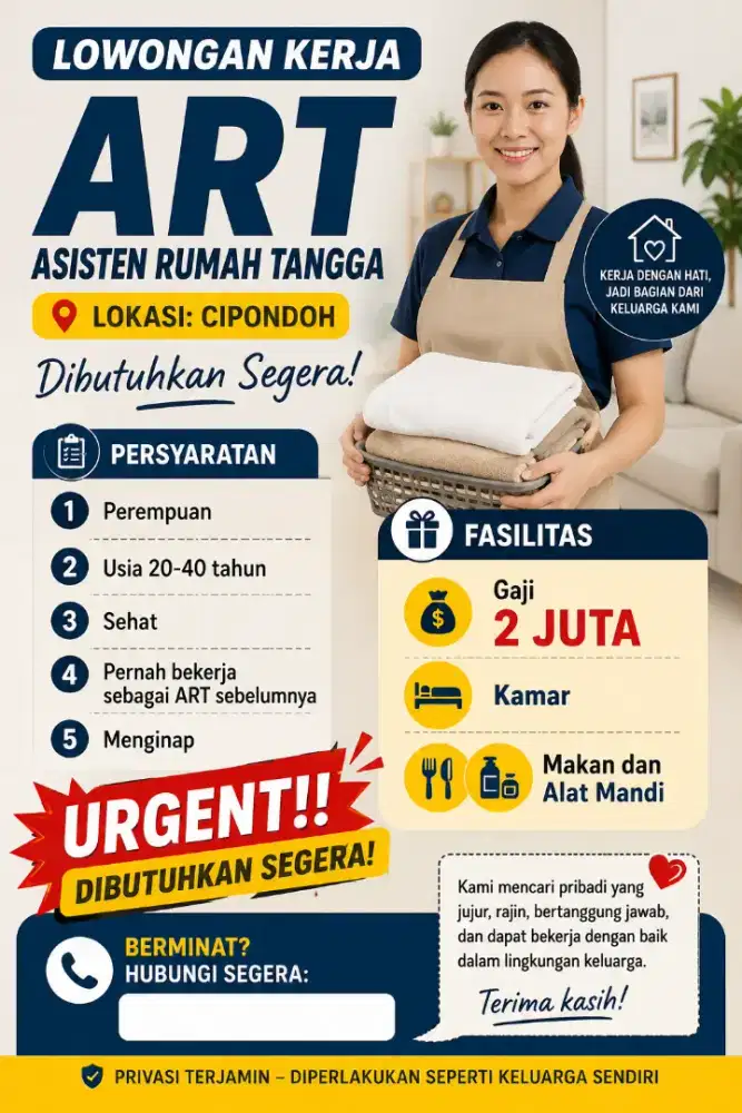 DICARI SEGERA!! ART/PEMBANTU INAP