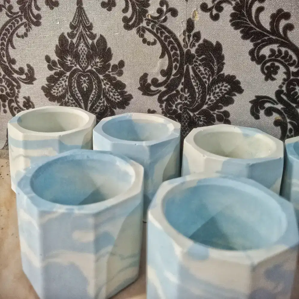 POT KAKTUS MINI HEXAGONAL MOTIF BIRU MARBLE EGIYU13, POT LILIN