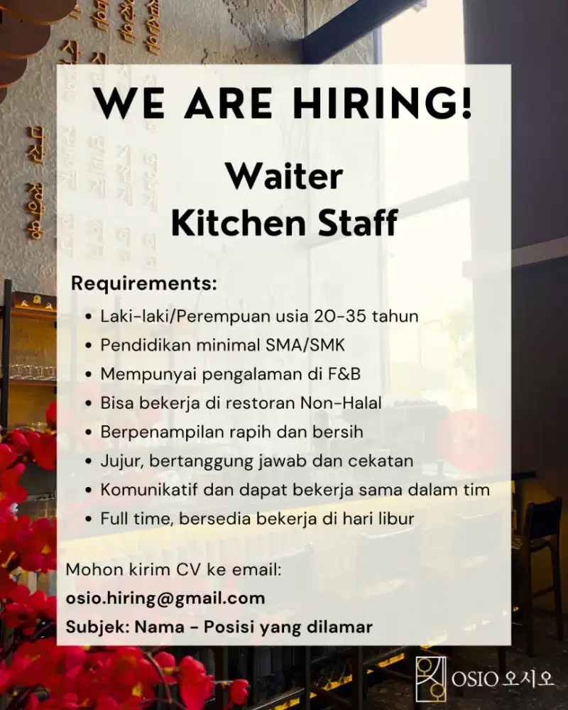 Hiring Kitchen Staff dan Waiter