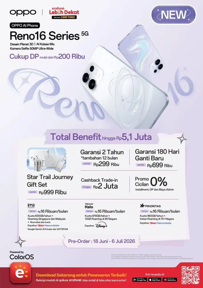 PROMO NEW!!! Oppo Reno16 5G Ram 12 - Cicilan  0% BUNGA