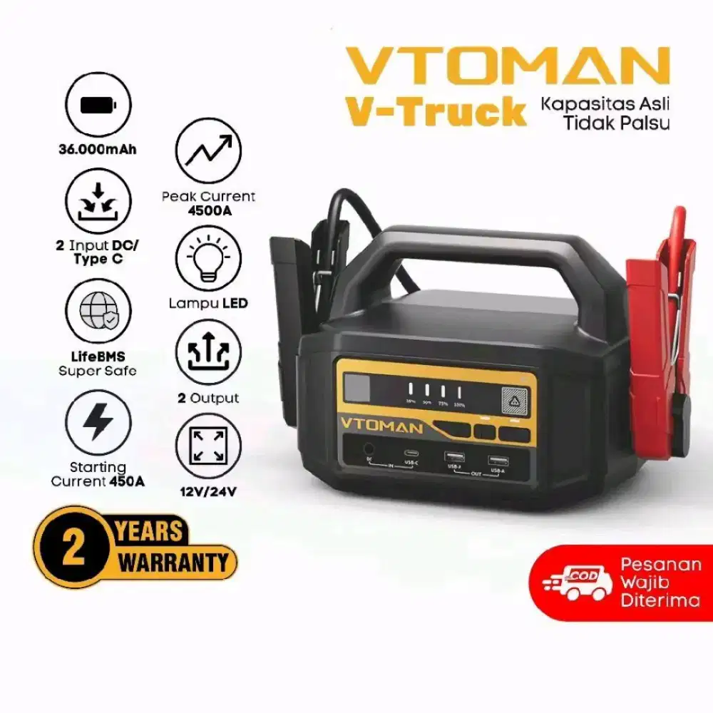 VTOMAN V-Truck Jumper Aki Mobil 12V & 24V Kapasitas 135Wh