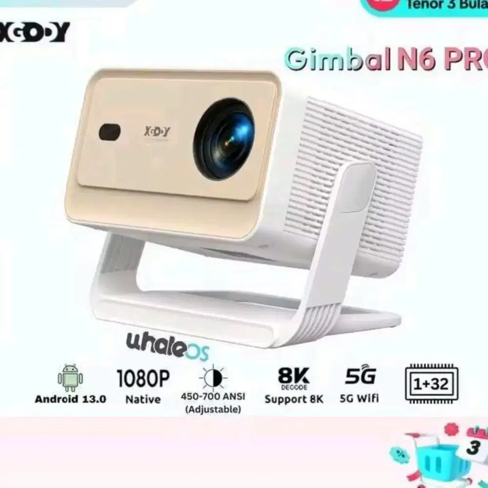 XGODY Gimbal N6 Pro Smart Proyektor Lcd- Android 13-FHD1080p