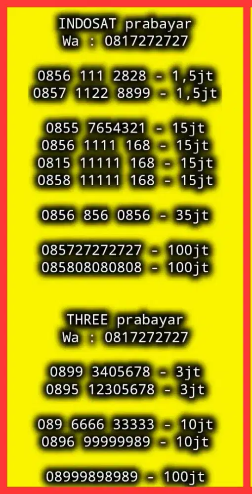 NOMOR CANTIK INDOSAT n THREE