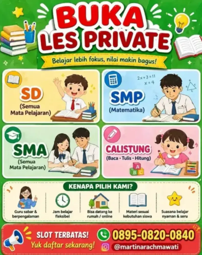 Les Privat Murah & Fleksibel – SD SMP SMA | Online & Offline