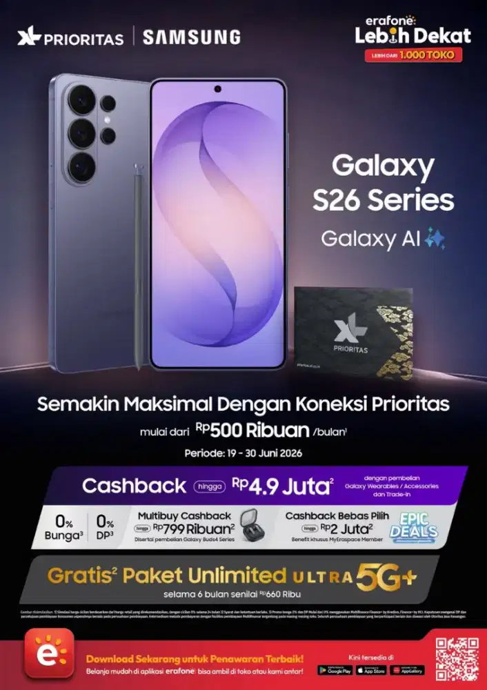 Samsung galaxy s26 series free kuota xl unlimited selama 6 bulan