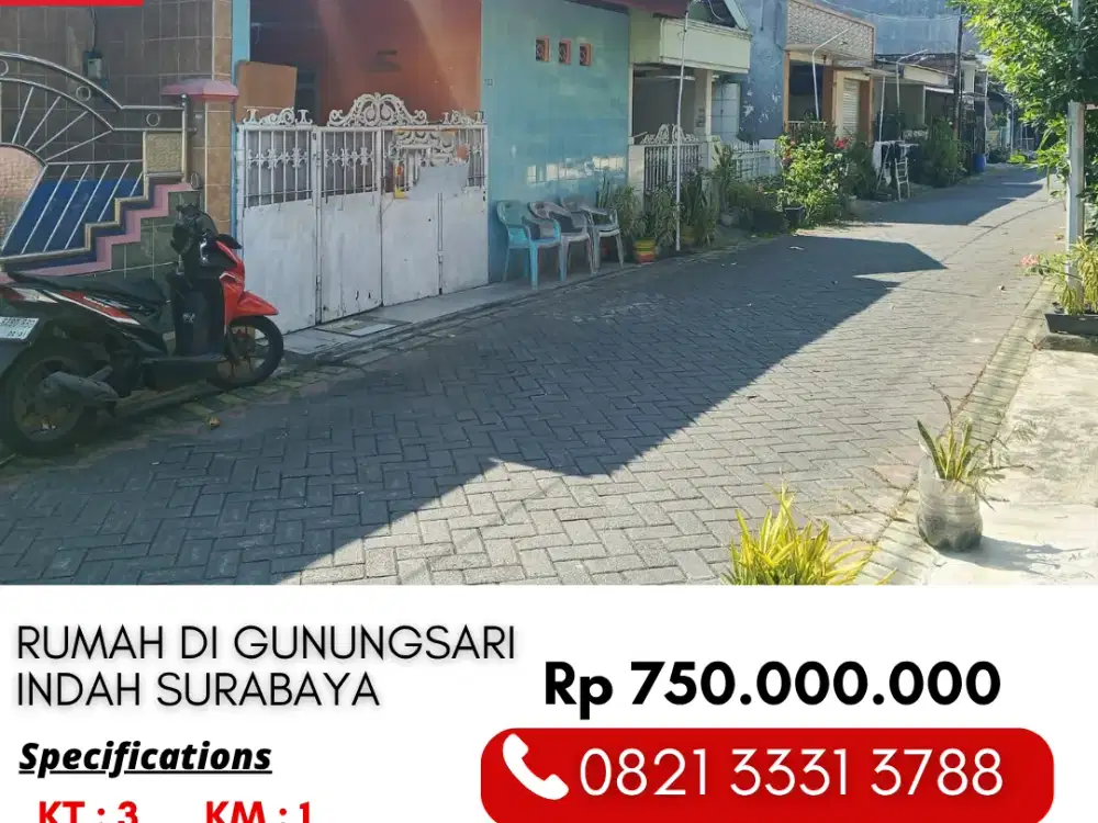 Rumah 3 Kamar Bagus 750 Juta di Gunungsari Indah Wiyung Surabaya