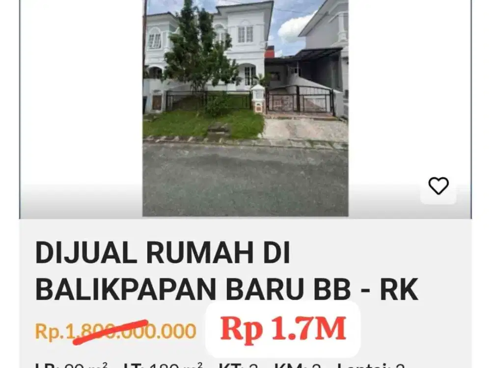 DiJual Rumah Balikpapan Baru Bb lokasi strategis dkt masjid Namira