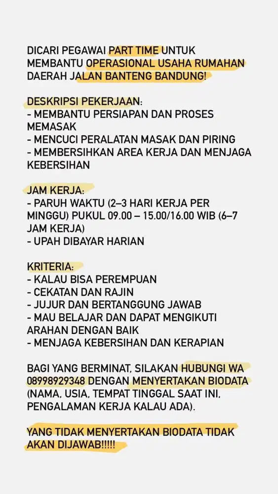 LOWONGAN PART TIME