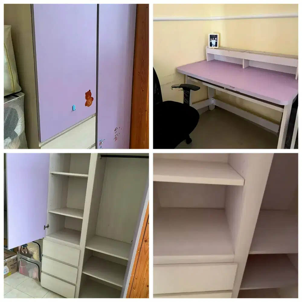 Jual Lemari pakaian 2 pintu dan Meja belajar second, kondisi bgs semua