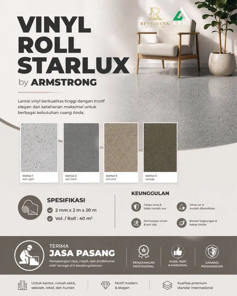 Vinyl Roll Starlux by Armstrong Lantai Vinyl Gulung 2mm Tebal Premium/