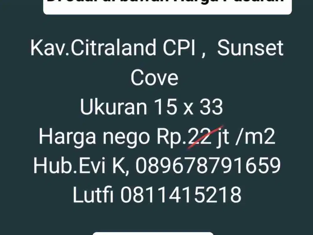 Di Jual Murah Kavling Sunset Cove, CPI Pantai Losari