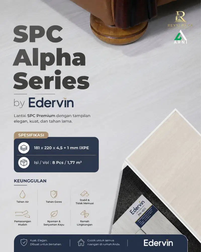 Lantai SPC Edervin Alpha Series 4.5mm + IXPE 1mm Parket Vinyl Premium