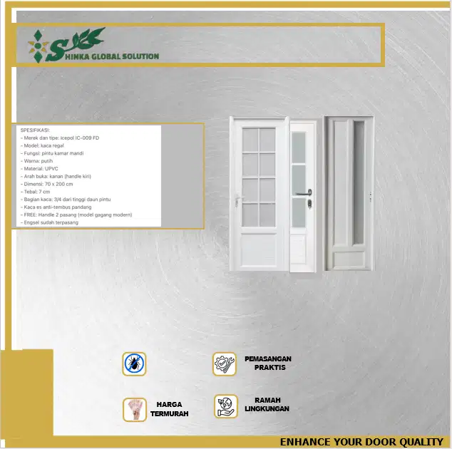 Pintu Kamar Mandi PVC C-009 FD – Desain Klasik, Kokoh & Anti Air