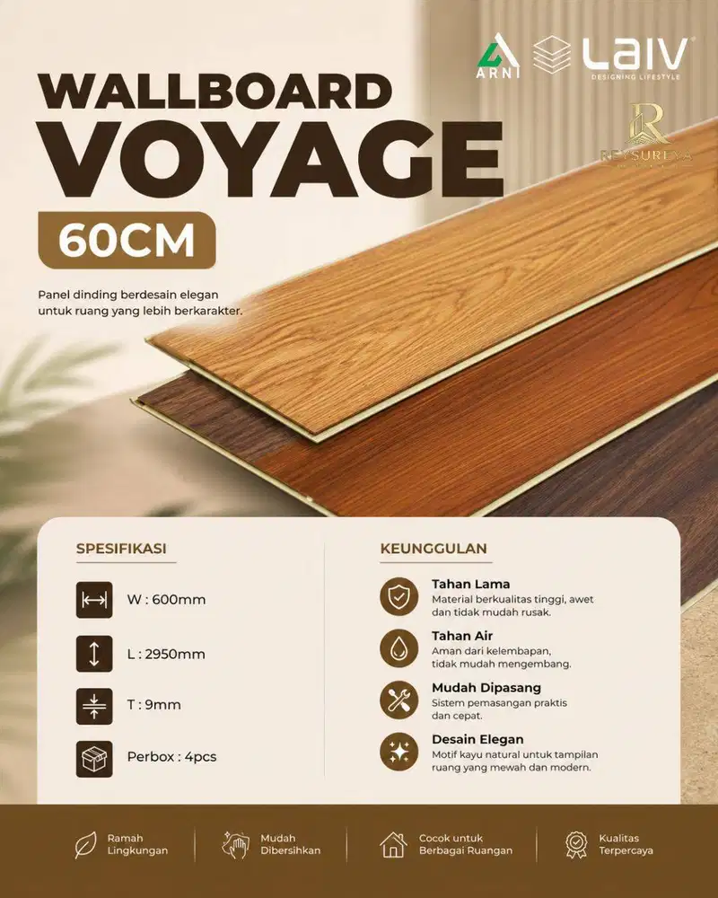 Wallboard Voyage LAIV 60cm Panel Dinding WPC PVC Motif Kayu Marmer Pre