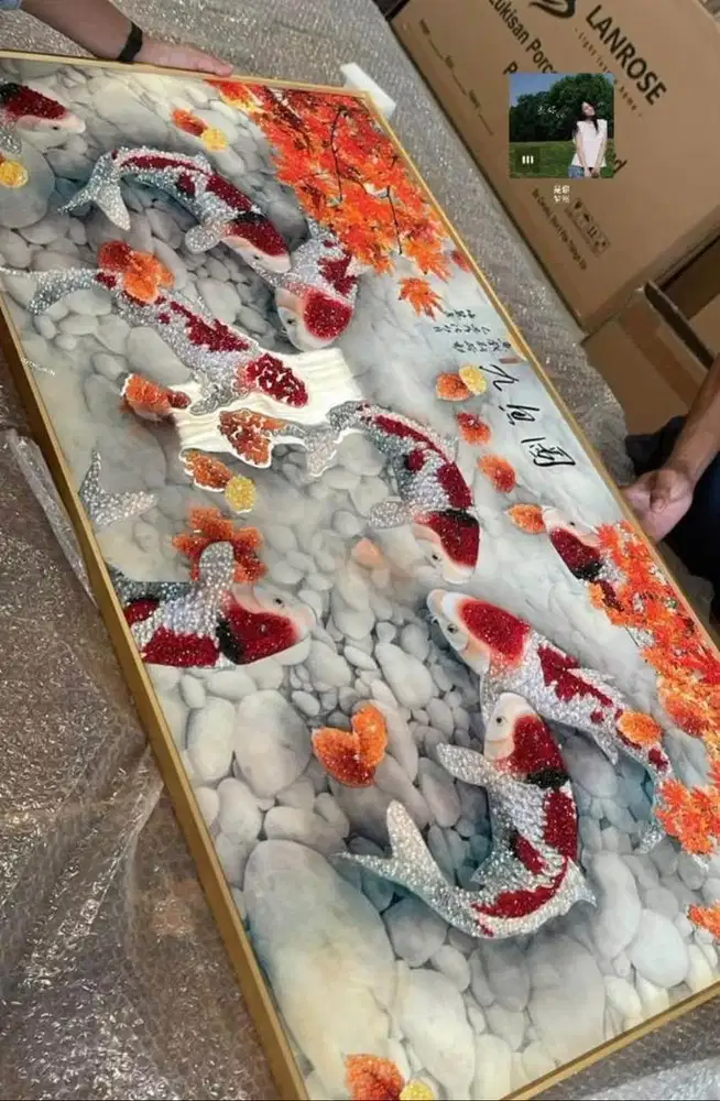 DIJUAL CEPAT DAN MURAH LUKISAN KOI 5D TULISAN JAPAN