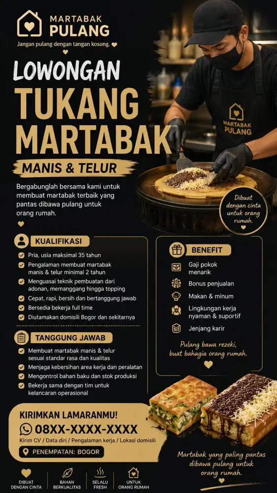 DICARI SEGERA! Penjual Martabak, Makan Gratis + Bonus Penjualan