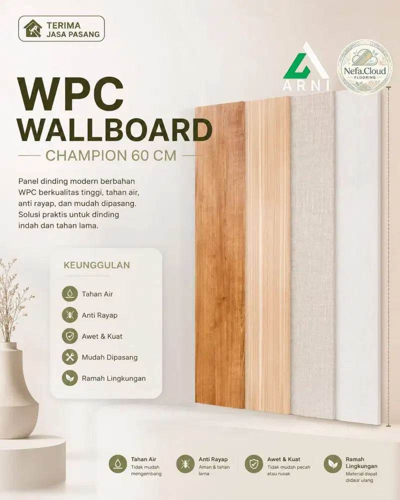 WPC Wallboard Champion Ukuran 600 x 9 x 3.000 mm / Dekorasi Dinding