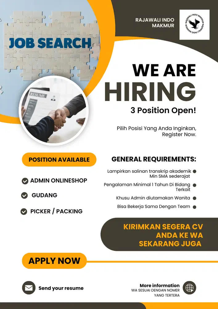 DIBUTUHKAN SEGERA ADMIN ONLINE / GUDANG / PICKER - PACKING