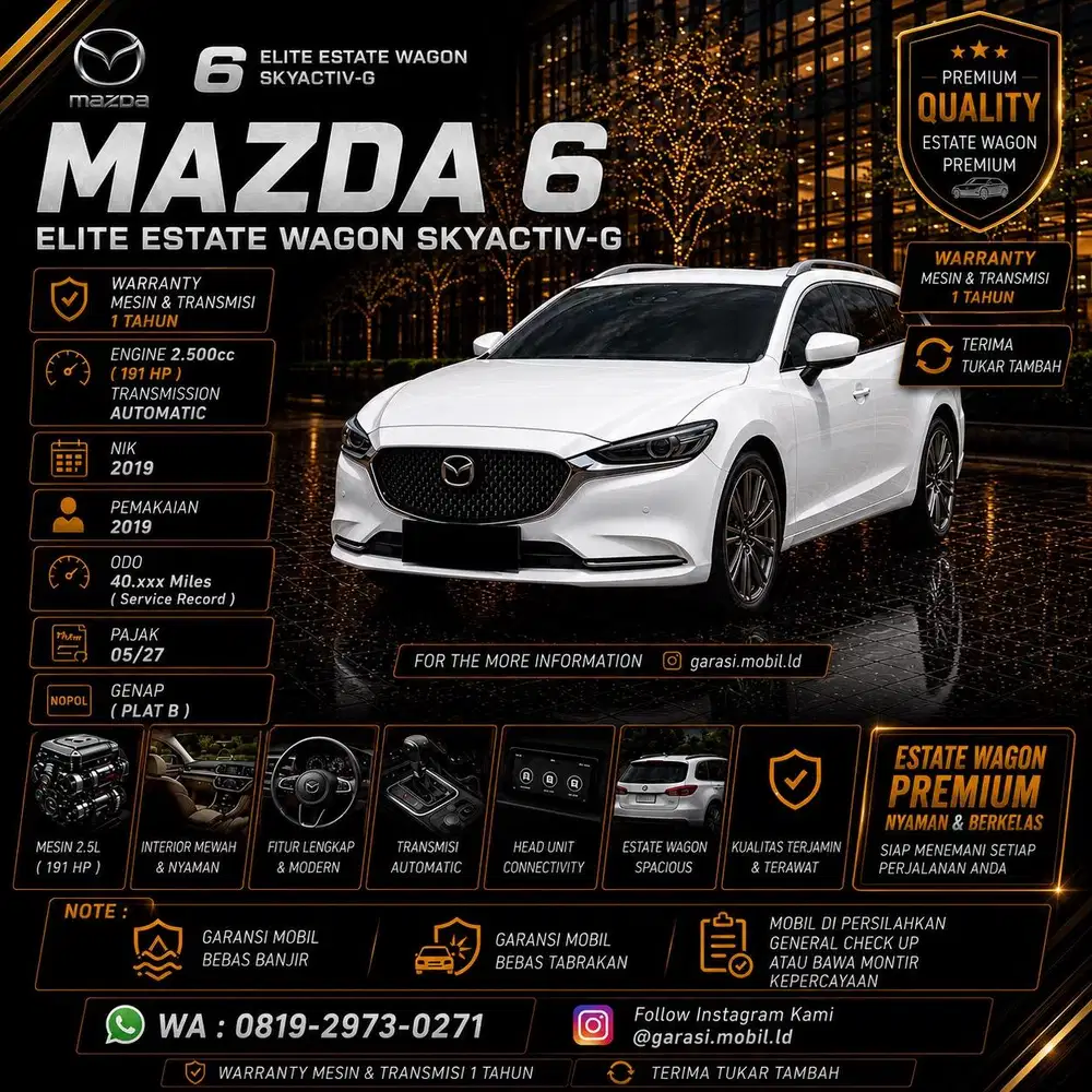 Mazda 6 Elite Estate Wagon Skyactiv-G 2019