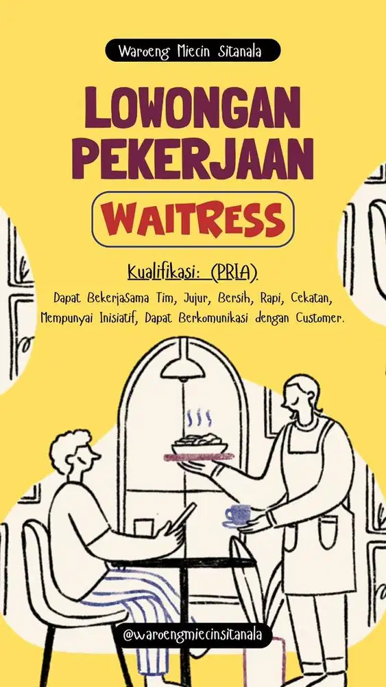 DIBUTUHKAN PRIA UNTUK WAITERS WARUNG MAKAN AYAM GEPREK