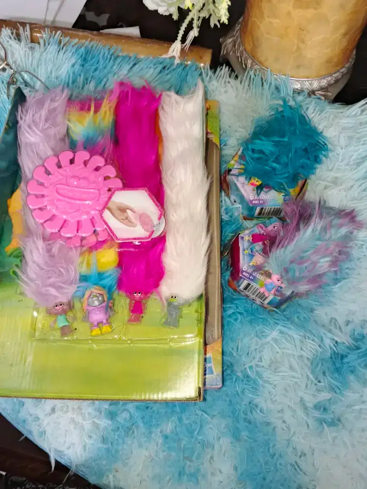 Mainan anak bundling set trolls glitterpack + 2 blindbox ori