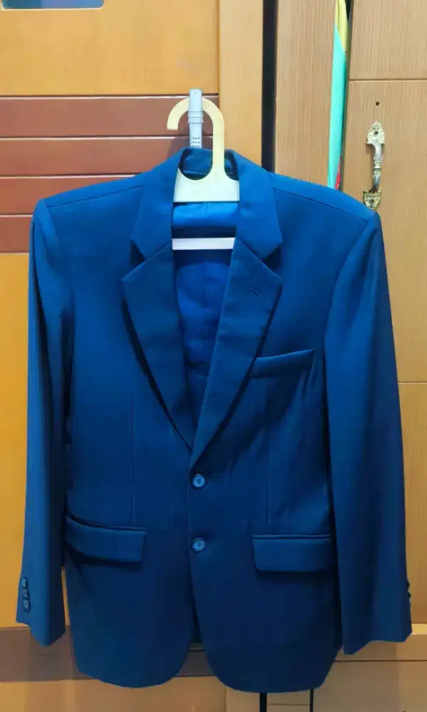 Jas dan Celana Pria Bahan Wool Premium Original 1 Set Biru Navy