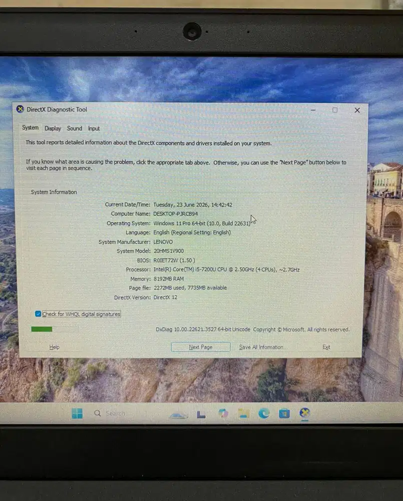 LENOVO THINKPAD X270 INTEL CORE I5 GEN 7 RAM 8GB SSD 128GB