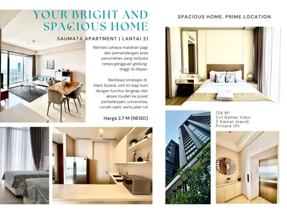 Dijual Muraah Apt Saumata  Lantai 21 Full Furnished