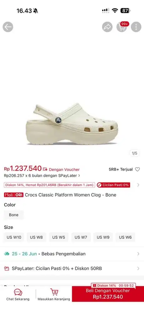 Crocs Platform Bone pemakaian 2 minggu