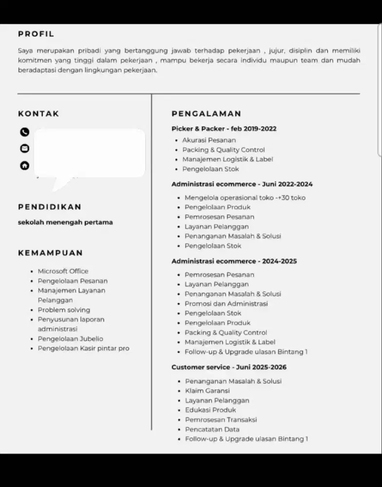Cari pekerjaan , pengalaman seperti di gambar
