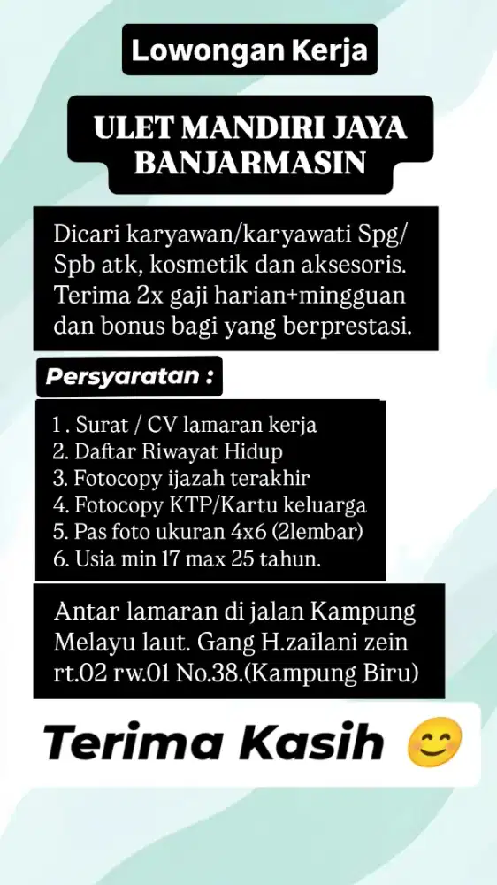 DI CARI KARYAWAN DAN KARYAWATI SPG DAN SPB ATK, KOSMETIK DAN AKSESORIS
