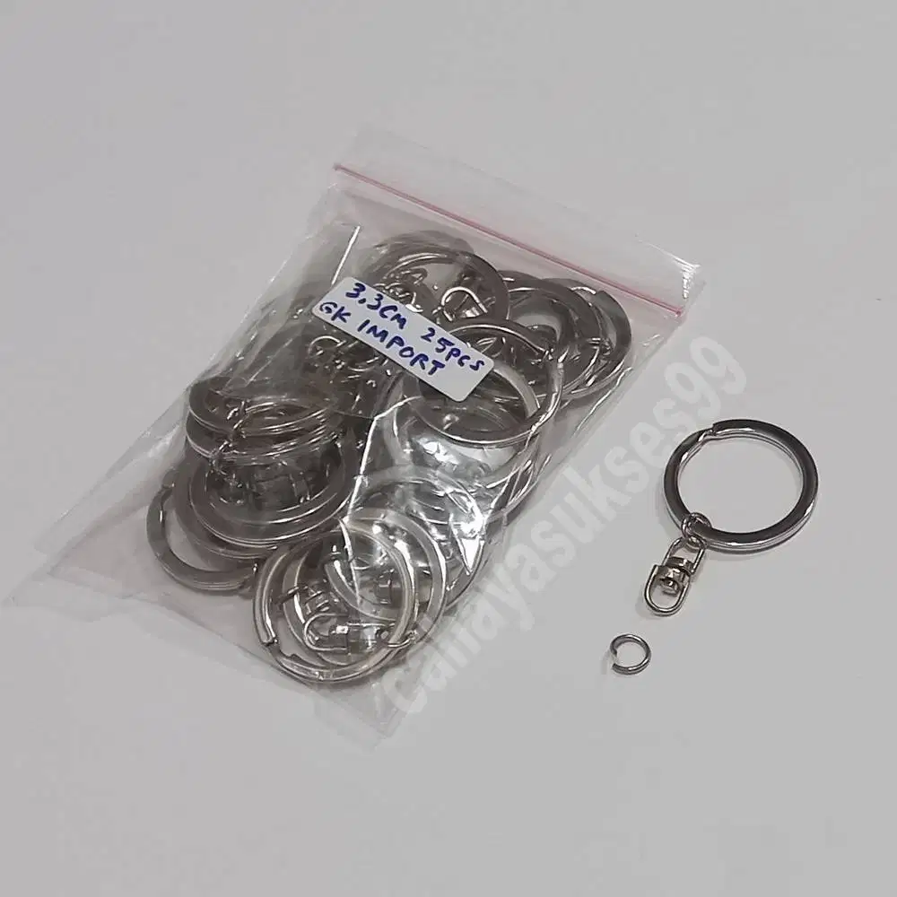 Gantungan Kunci Gepeng Pipih 3,3cm Souvenir Keychain Ring Import 25pcs