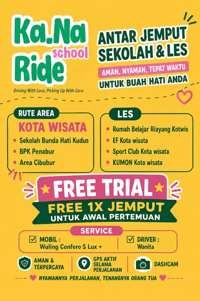 Jasa Antar Jemput Anak Sekolah Kota wisata sekitarnya