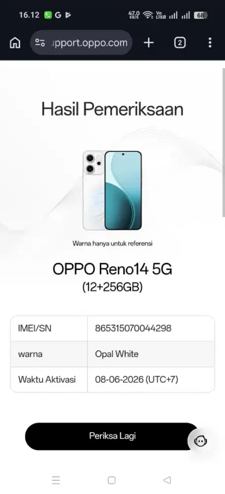 Oppo Reno 14 5g ram 12/256 mulus