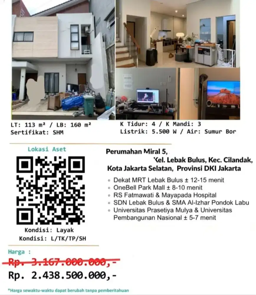 Dijual Rumah 2 Lantai Perumahan Miral 5 Lebak Bulus Cilandak