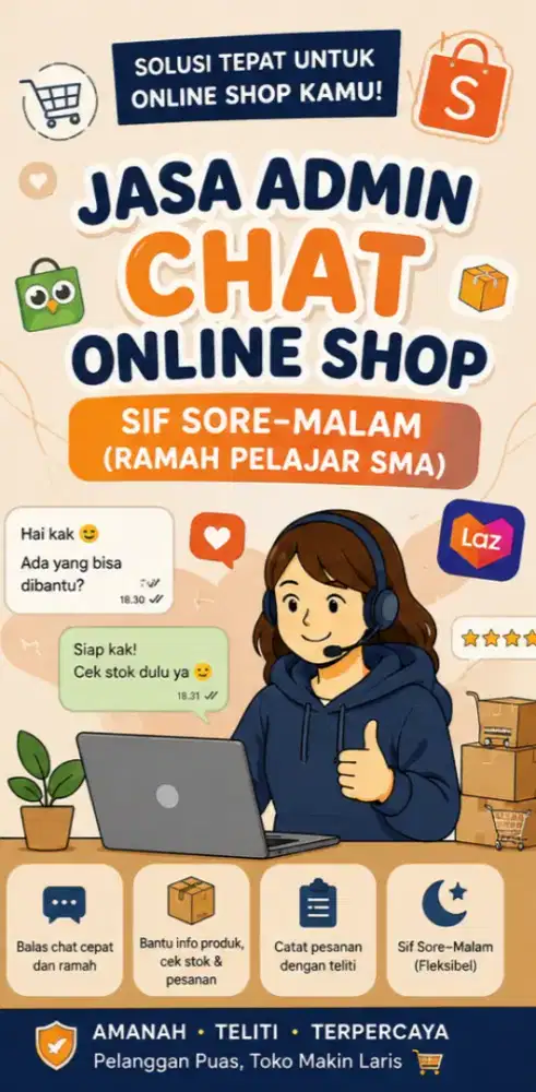 Jasa Admin Chat Online Shop Sif Sore-Malam (Ramah Pelajar SMA)
