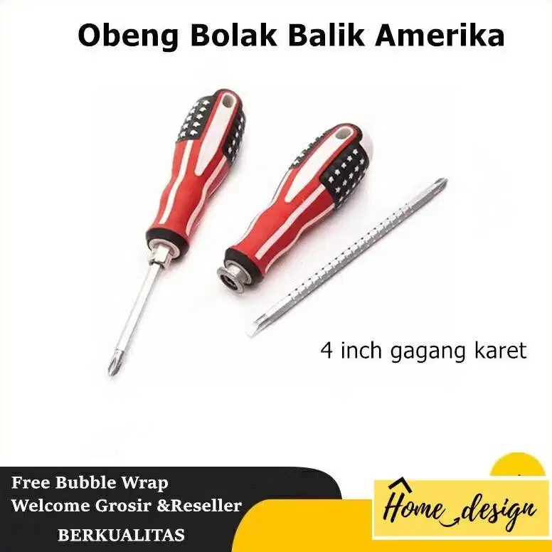 Obeng Bolak Balik Amerika 4 inch gagang karet / Obeng Magnet